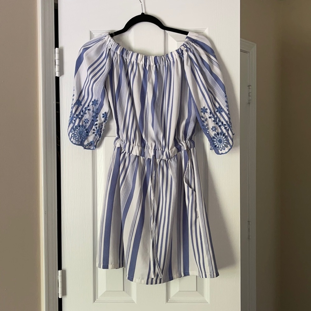 Blue and White off shoulder dress